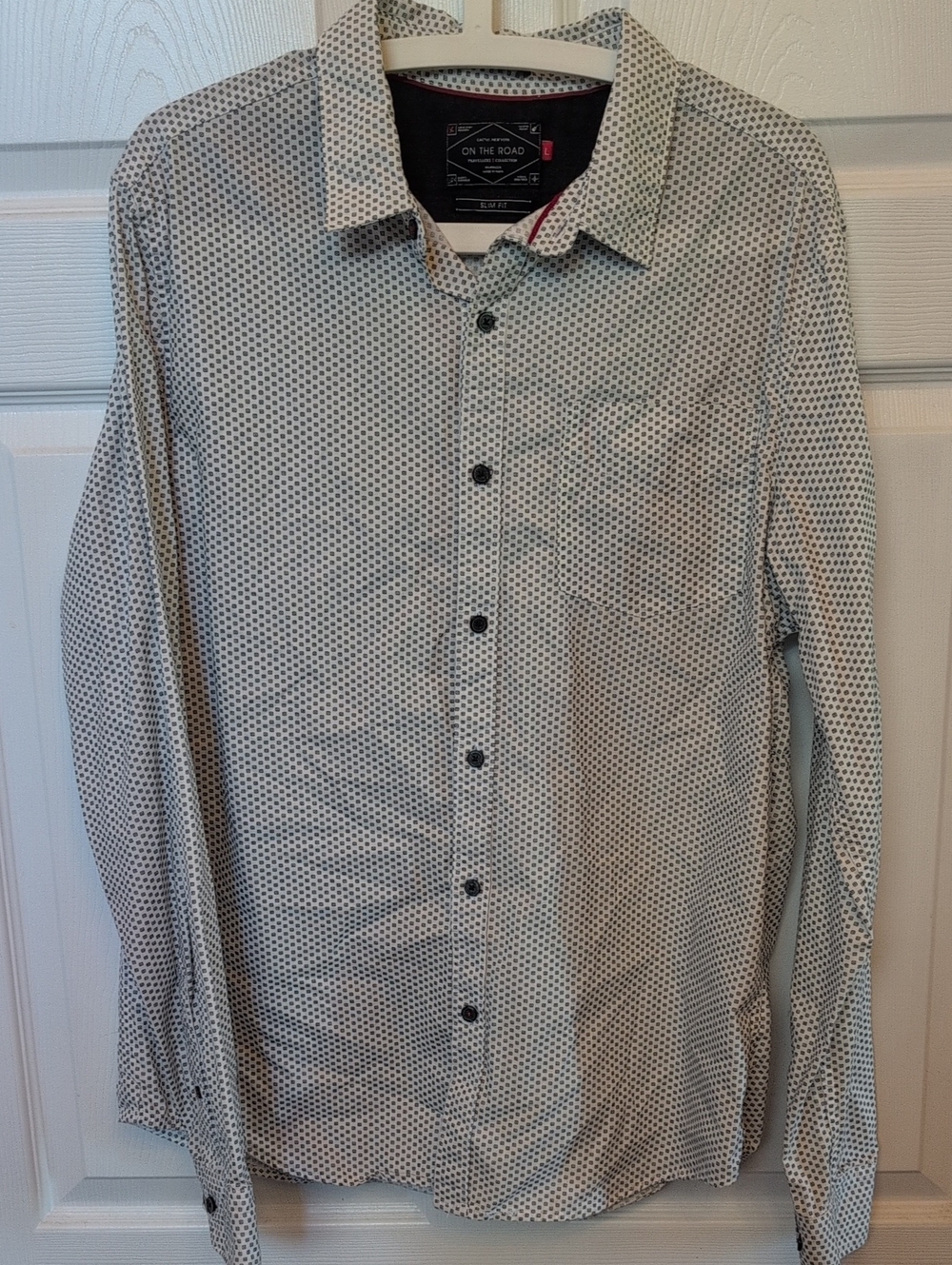 On The Road White Button-Down Shirt with Navy Micro Dot Pattern